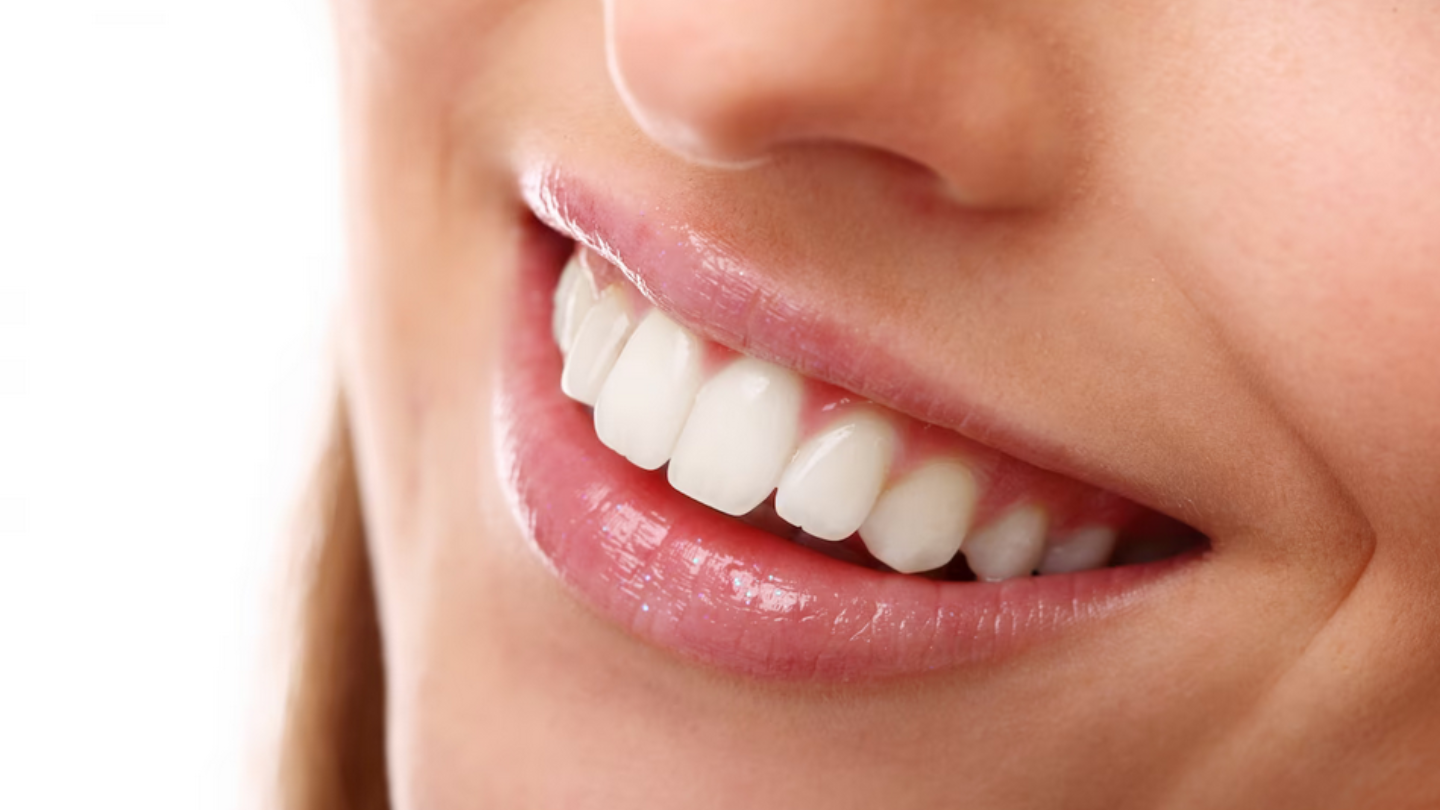 perfect smile with white teeth, closeup